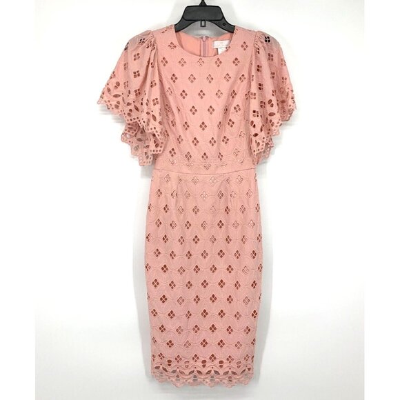 Rachel Parcell Dress Pink Eyelet Sheath Flutter Sleeve Cotton - Picture 4 of 14